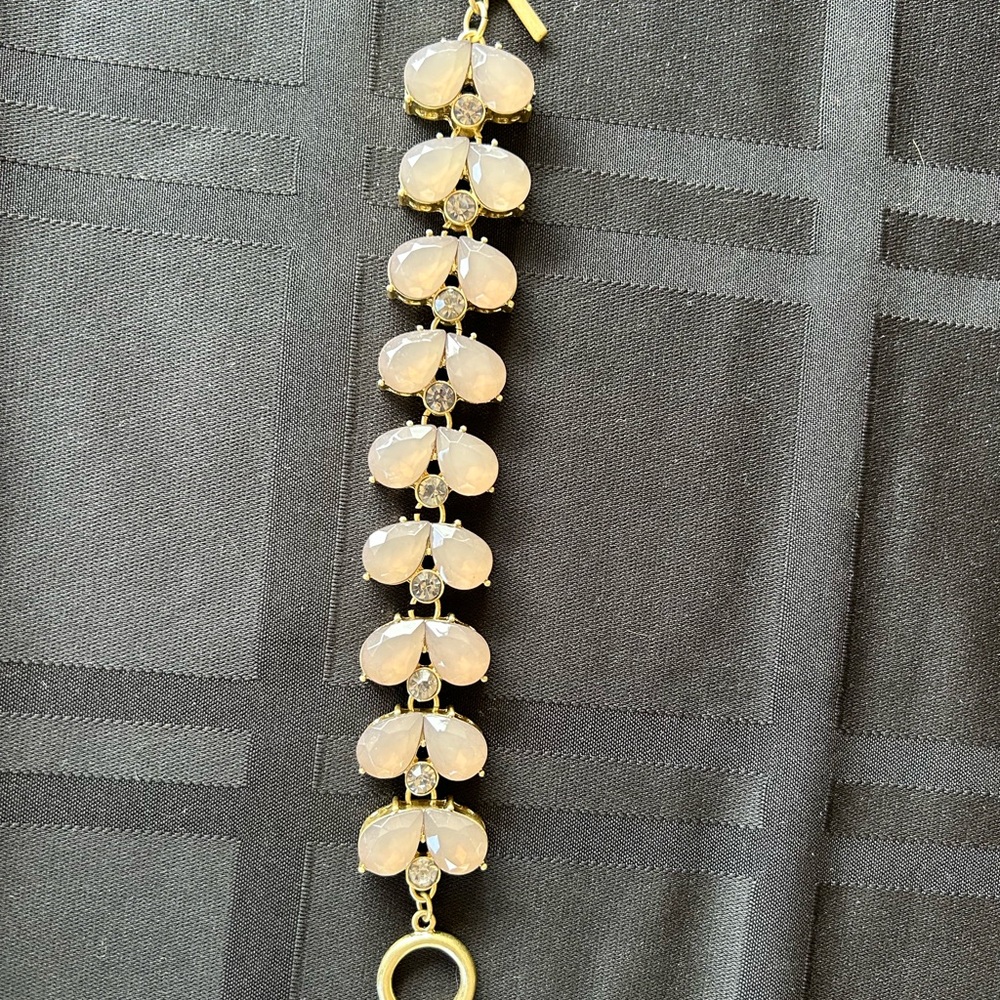 Bracelet with soft grey and crystal beads, toggle clasp, gold tone